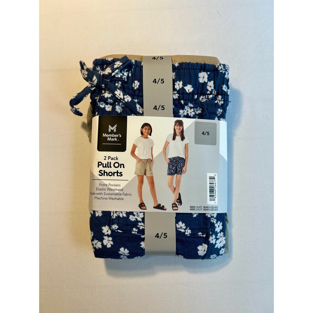 Member's Mark Girls 2-Pack Elastic Waist Pull-On Shorts Floral/Stone Size 6/6x